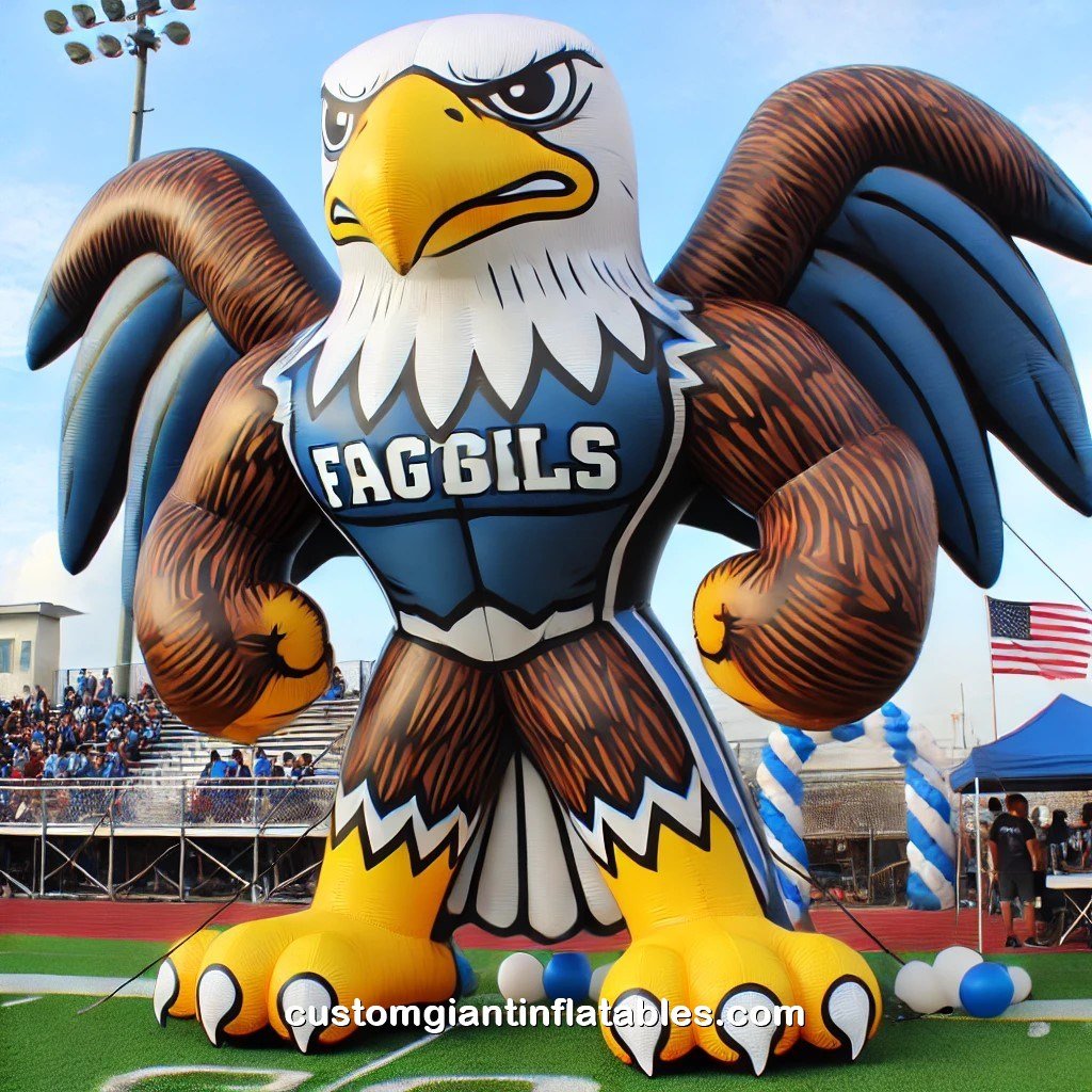 an inflatable eagle mascot on a field