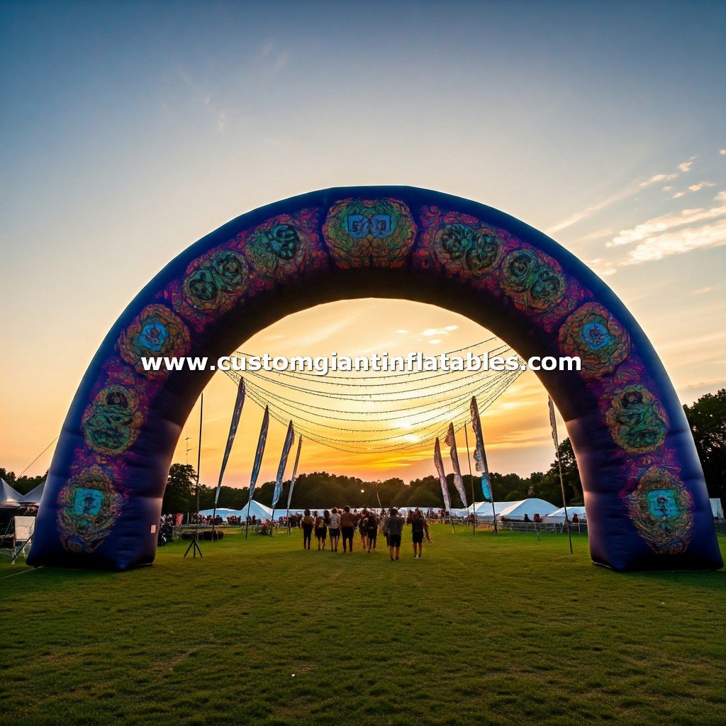 a large inflatable festival arch on a grass field